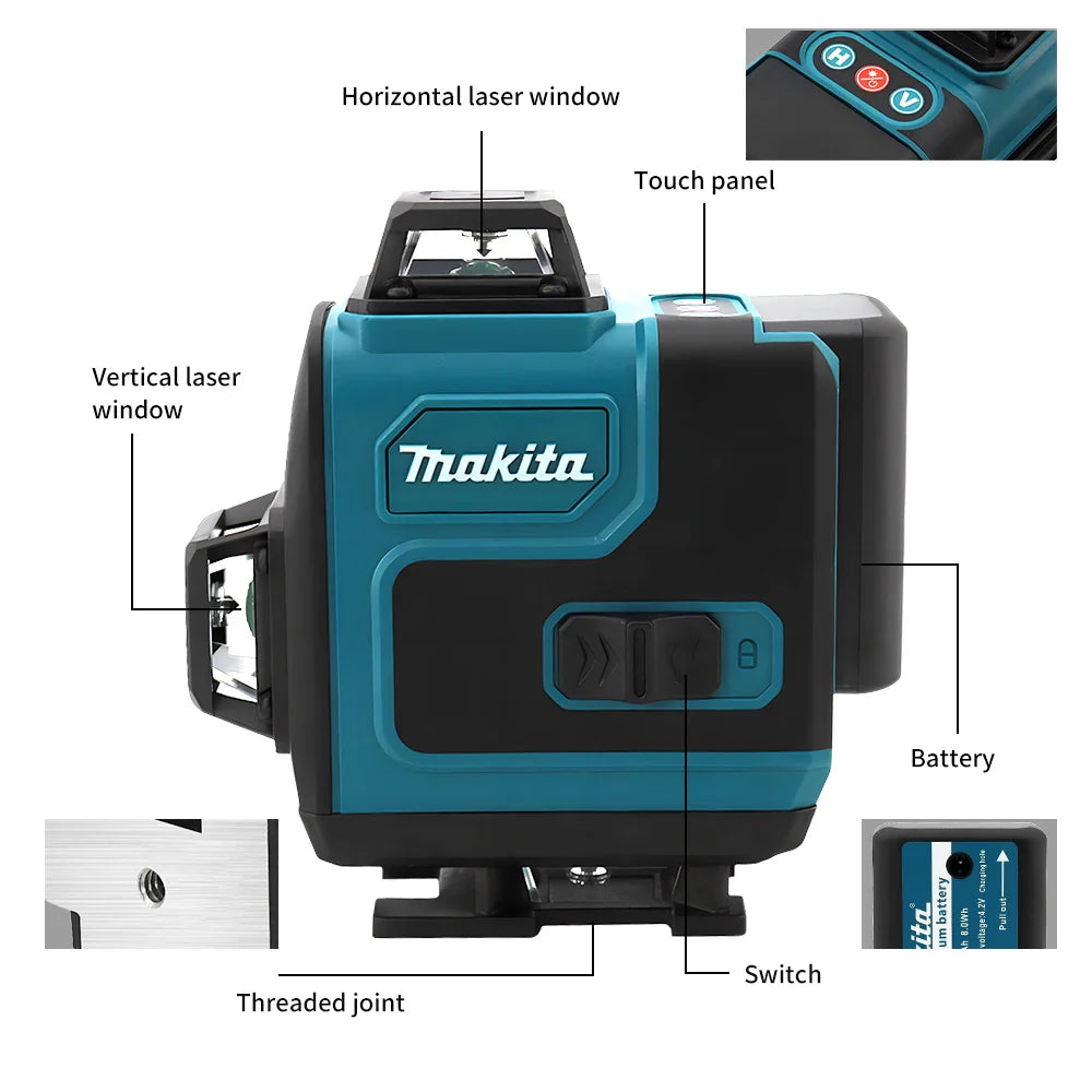 Makita 3D/4D Laser Level 16 Lines Horizontal And Vertical With Remote Control 16 Lines 360°Self-leveling Laser Levels makita tools