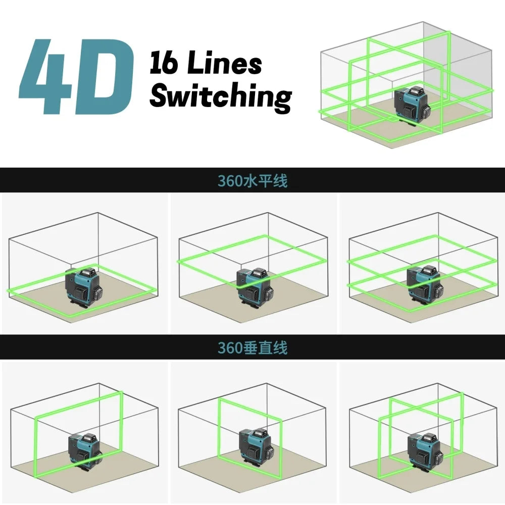 Makita 3D/4D Laser Level 16 Lines Horizontal And Vertical With Remote Control 16 Lines 360°Self-leveling Laser Levels makita tools