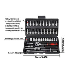 46PCS Ratchet Wrench Tool Set 1/4 Metric Socket Wrench Household Manual Repair Tools for Bike Repair