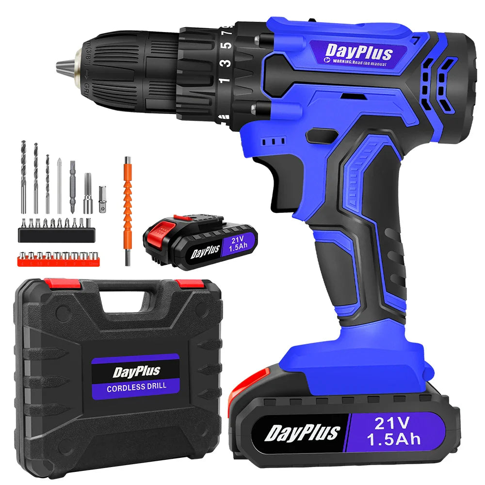 Cordless Drill Kit Electric Screwdriver Kit, 45Nm Cordless Combination Drill, LED Work Light, Home and Garden DIY Project Kit