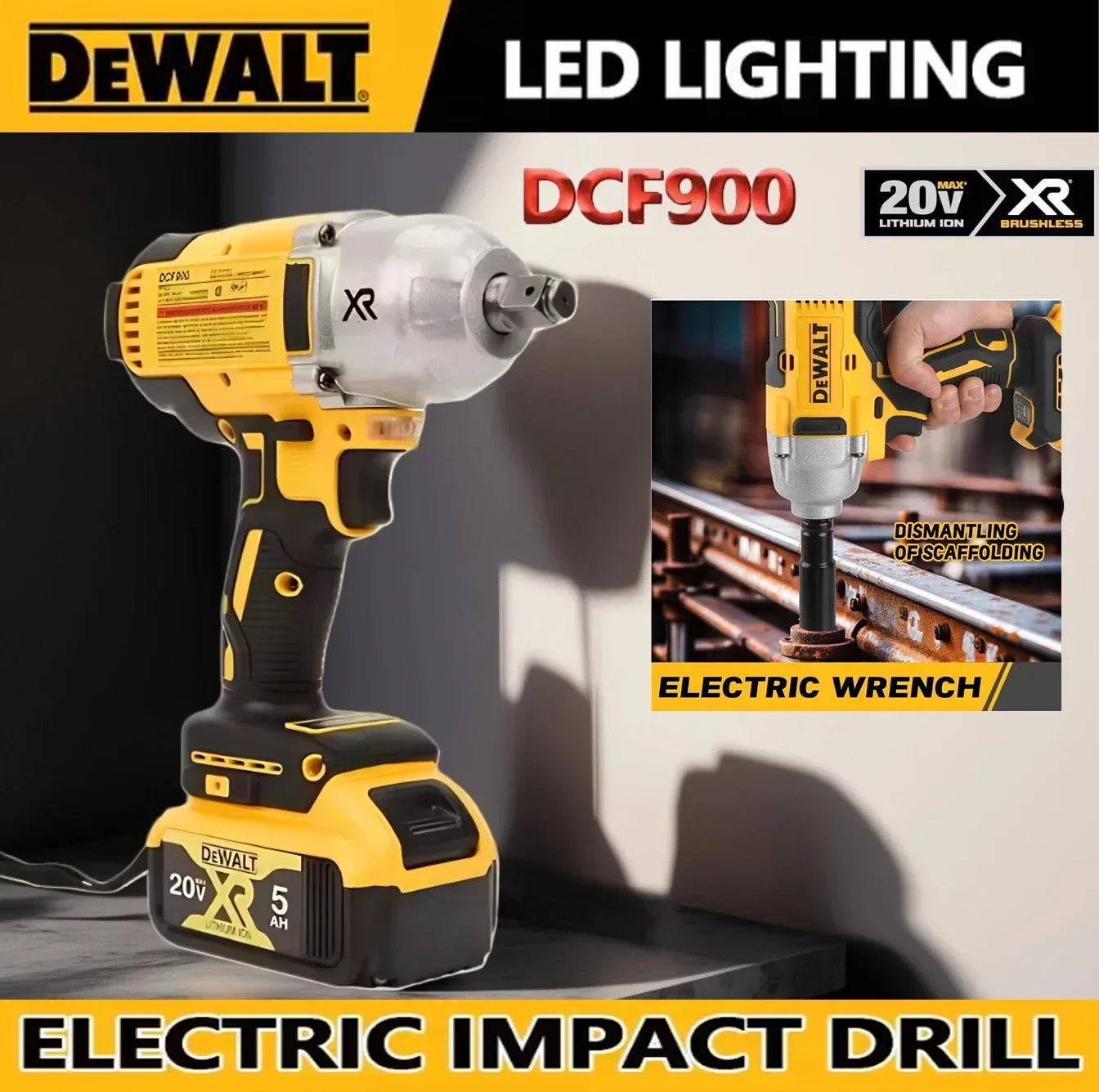 DeWALT DCF900 20v Wireless impact wrench, High torque Brushless Impact Gun, Electric tools