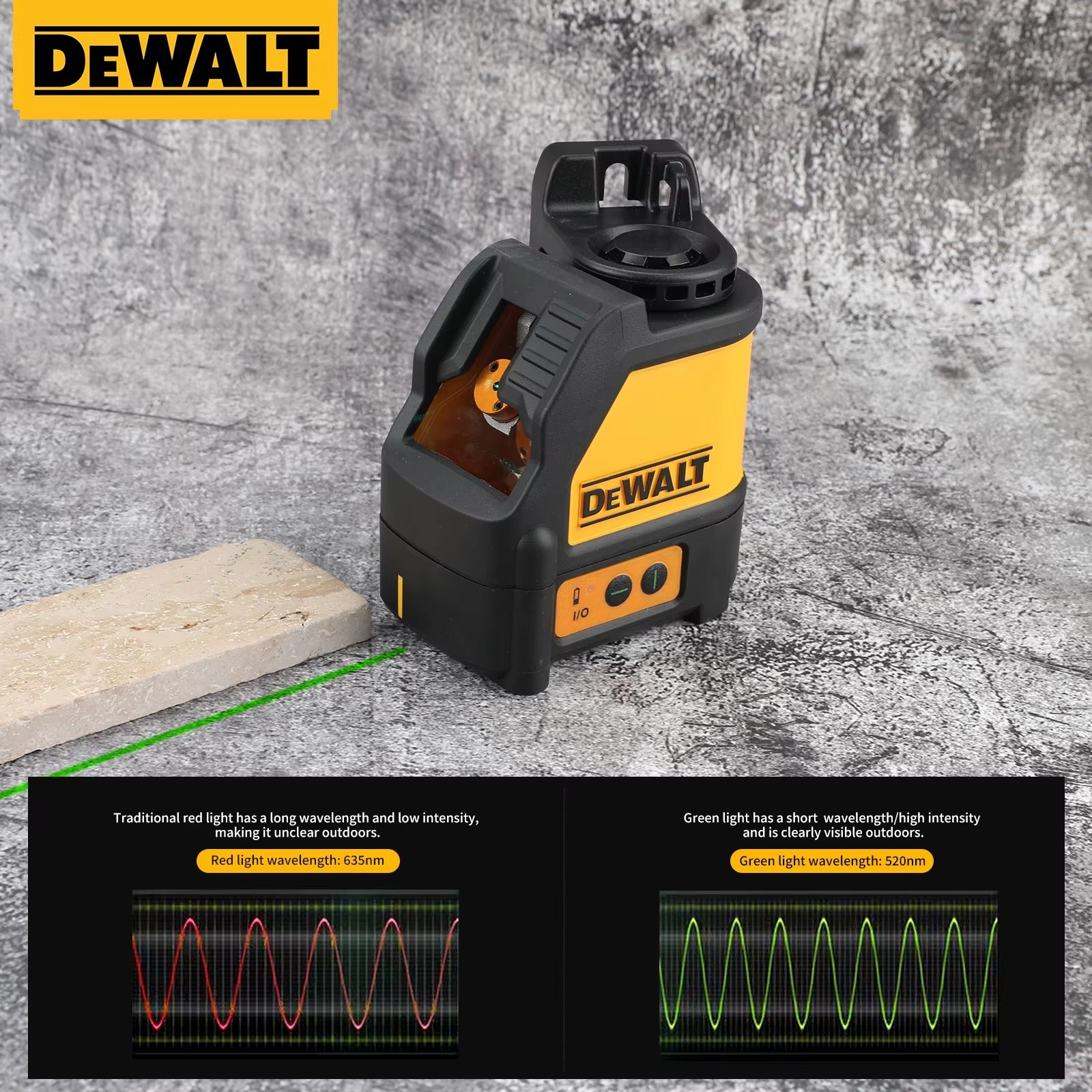 DEWALT Laser Level 2-Line Cross Line Green Light Automatic Leveling High Precision Horizontal Vertical Laser Level DW088CG