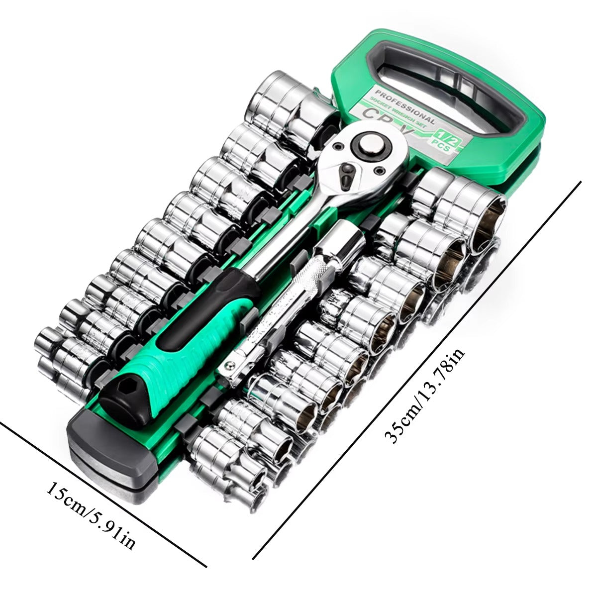 21 piece Set 1/2 Ratchet Wrench Socket Set Standard 24 Teeth, Including 123MM Extension Rod, Short Socket, Ratchet Wrench