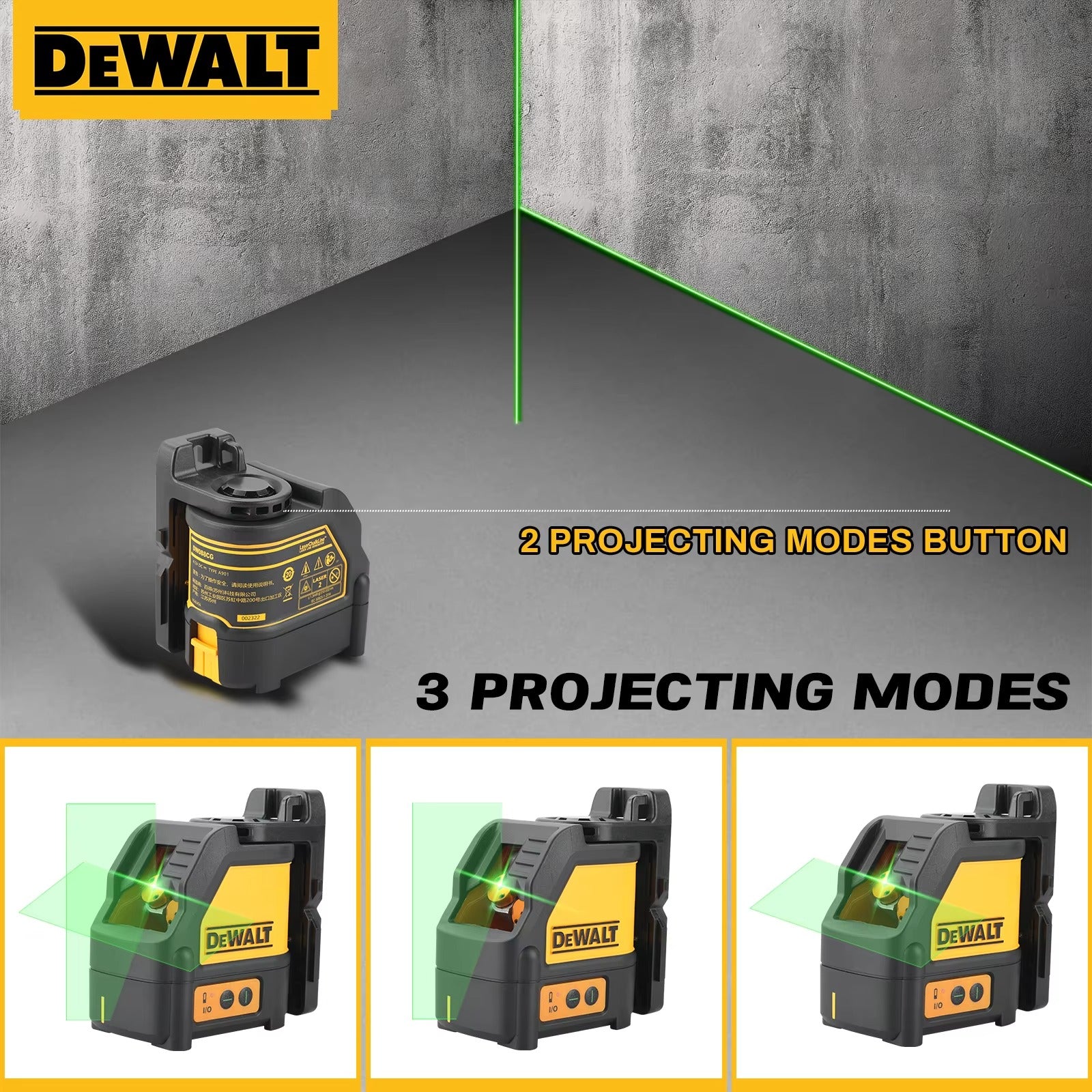 DEWALT Laser Level 2-Line Cross Line Green Light Automatic Leveling High Precision Horizontal Vertical Laser Level DW088CG