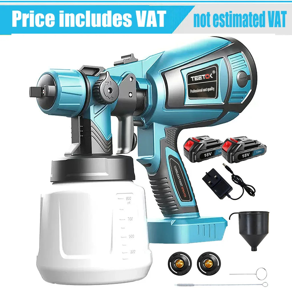 2 Battery Cordless Paint-Sprayer-Spray Gun Airless Home/Outdoor Wall Fence For Makita 18V HVLP 1000ML