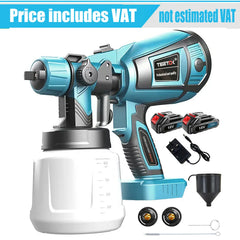 2 Battery Cordless Paint-Sprayer-Spray Gun Airless Home/Outdoor Wall Fence For Makita 18V HVLP 1000ML